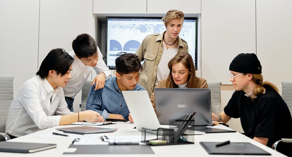 Legal professionals collaborating in an office setting